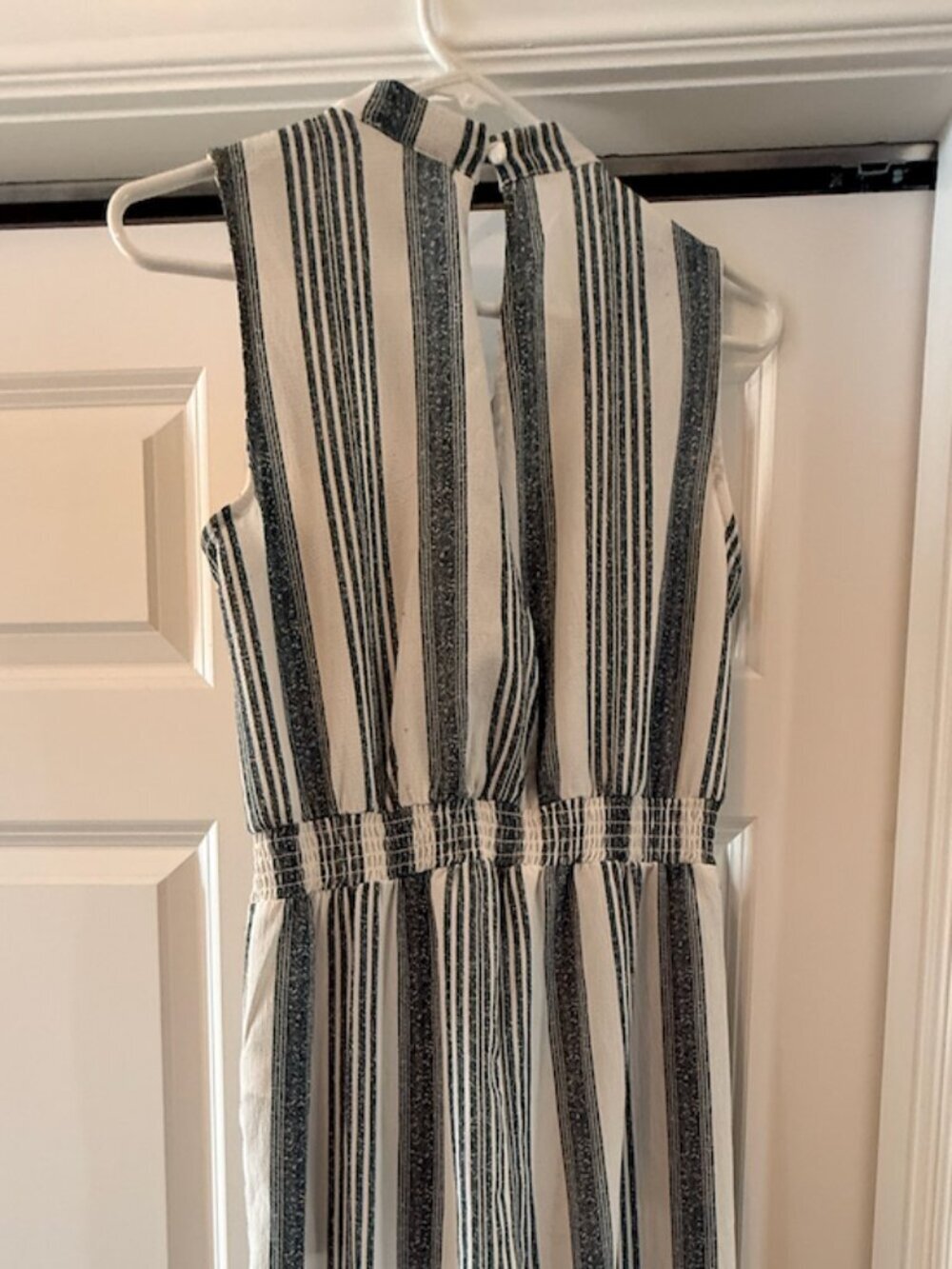 Monteau Blue Ivory Striped Cropped Jumpsuit Capri Wide Leg Size M - Picture 4 of 7